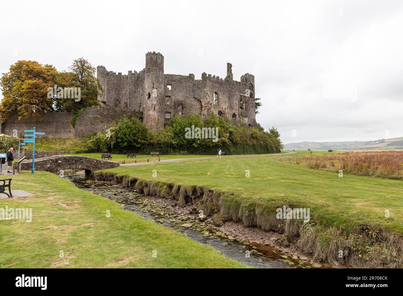 Castello di Laugharne, Carmarthenshire, Galles, Regno Unito, fiume Taf, Laugharne UK, Laugharne Wales, Castell, Castell Talacharn, Welsh, Castelli gallesi, castelli, Foto Stock
