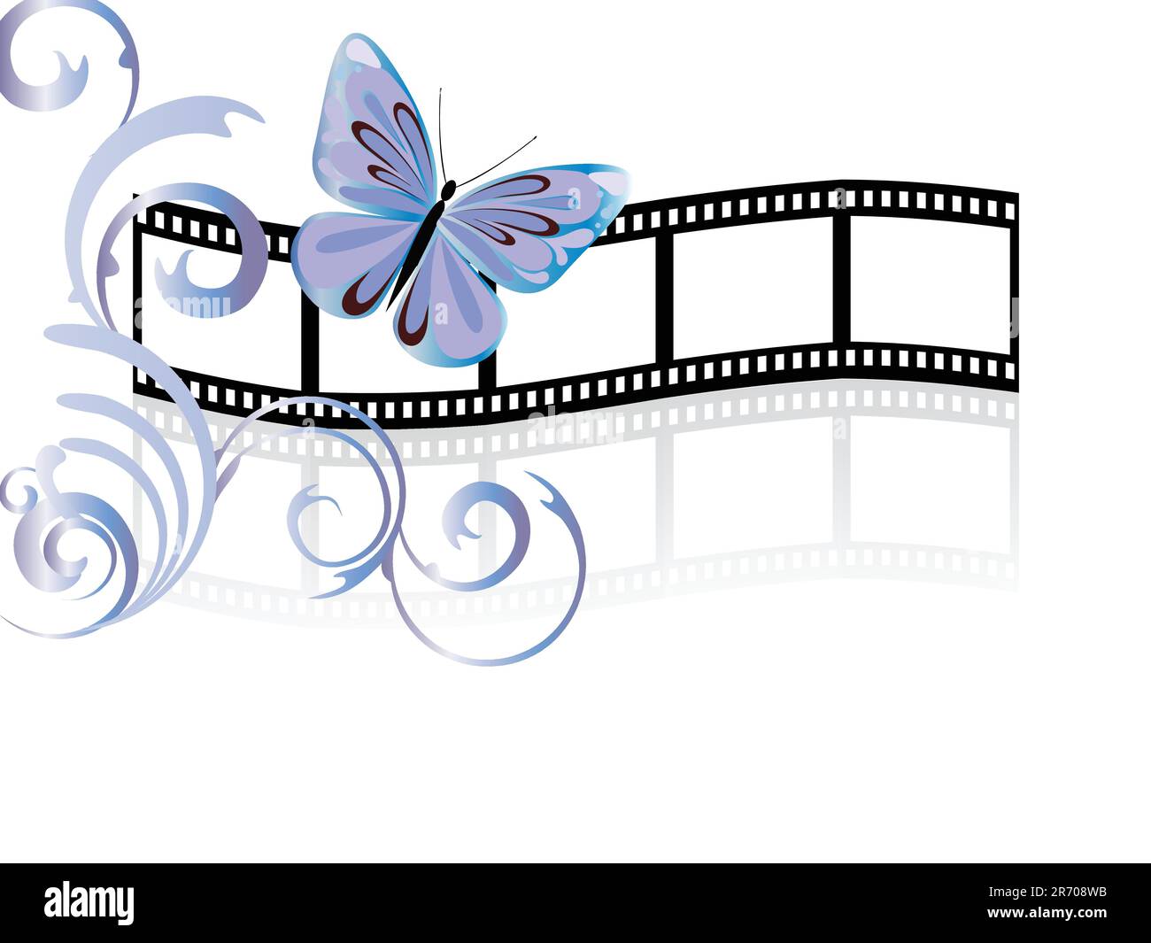 vector eps10 illustrazione di una bella farfalla e di elementi floreali su una semplice striscia di pellicola Illustrazione Vettoriale