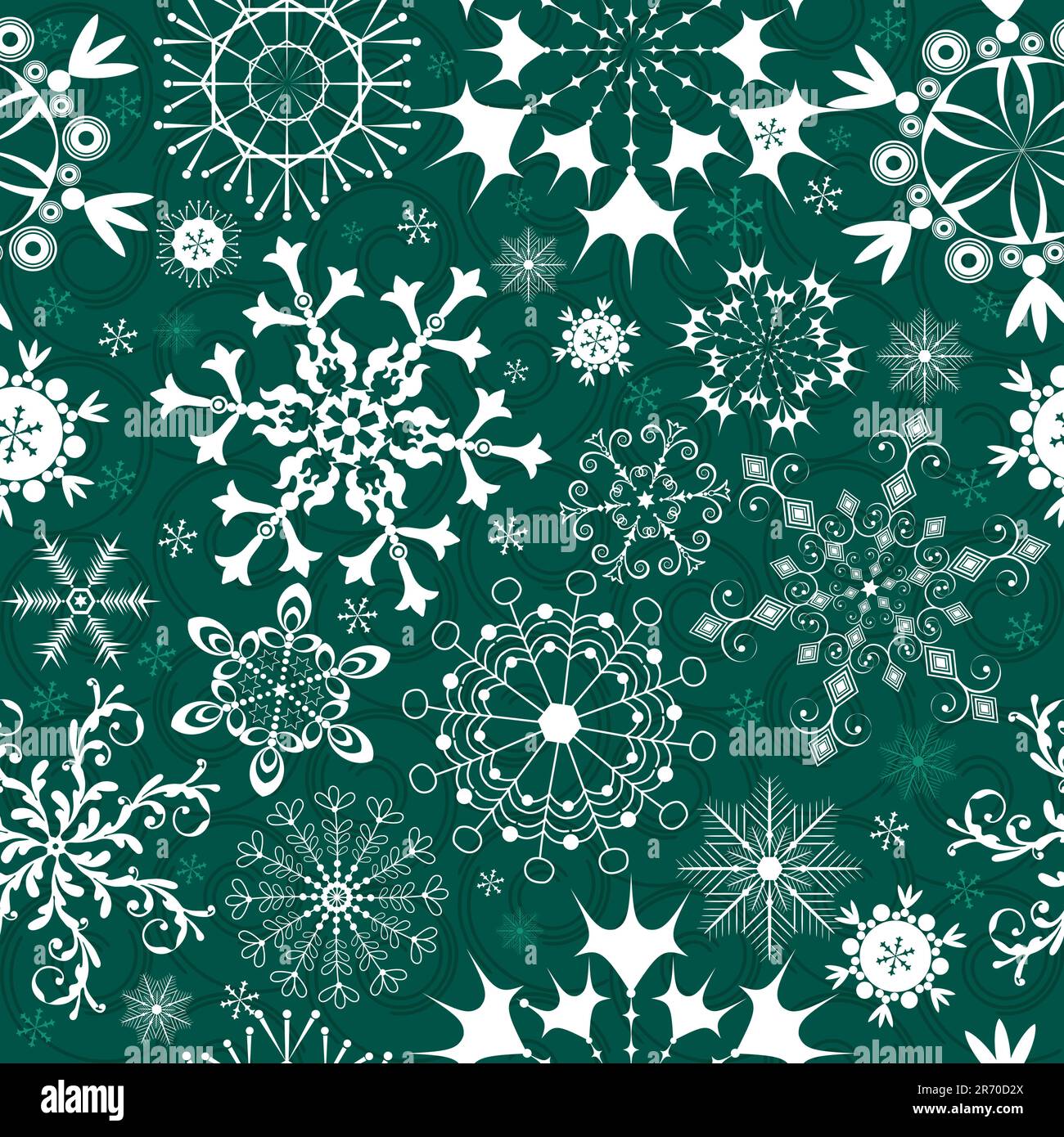 Motivo verde senza cuciture natalizio con fiocchi di neve bianchi e blu (vettoriale) Illustrazione Vettoriale