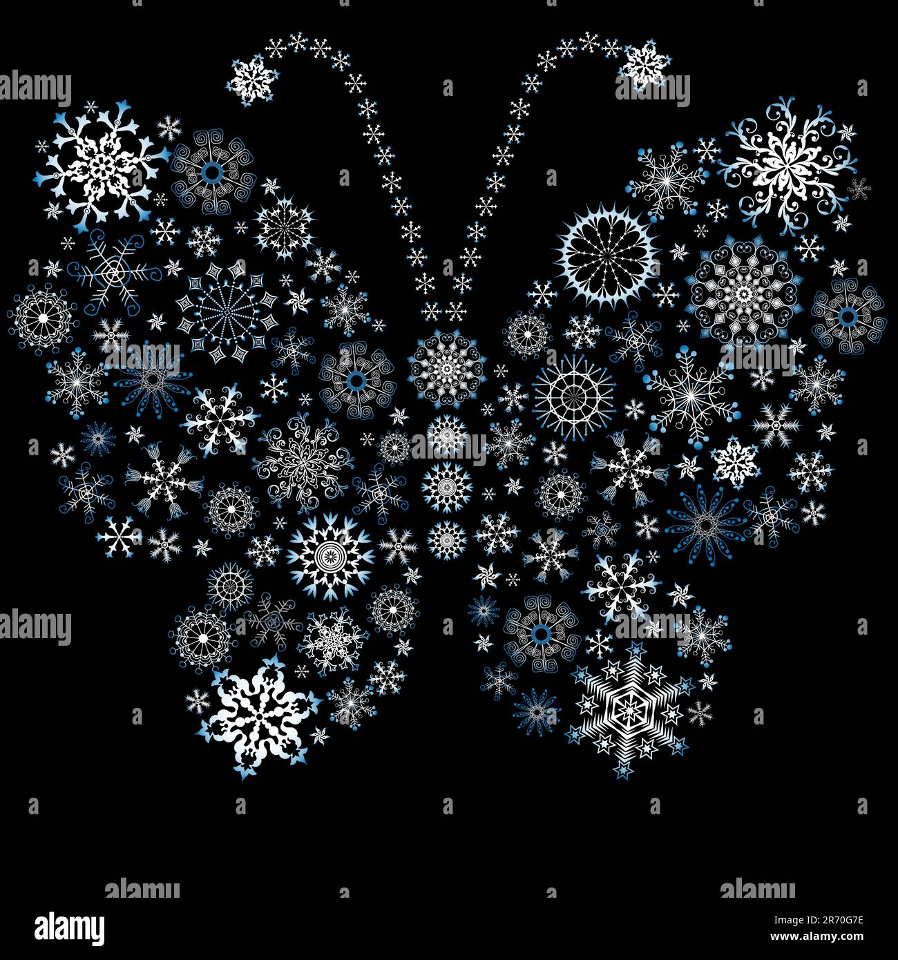 Bianco-blu natale fiocco di neve-farfalla su nero (vettore) Illustrazione Vettoriale