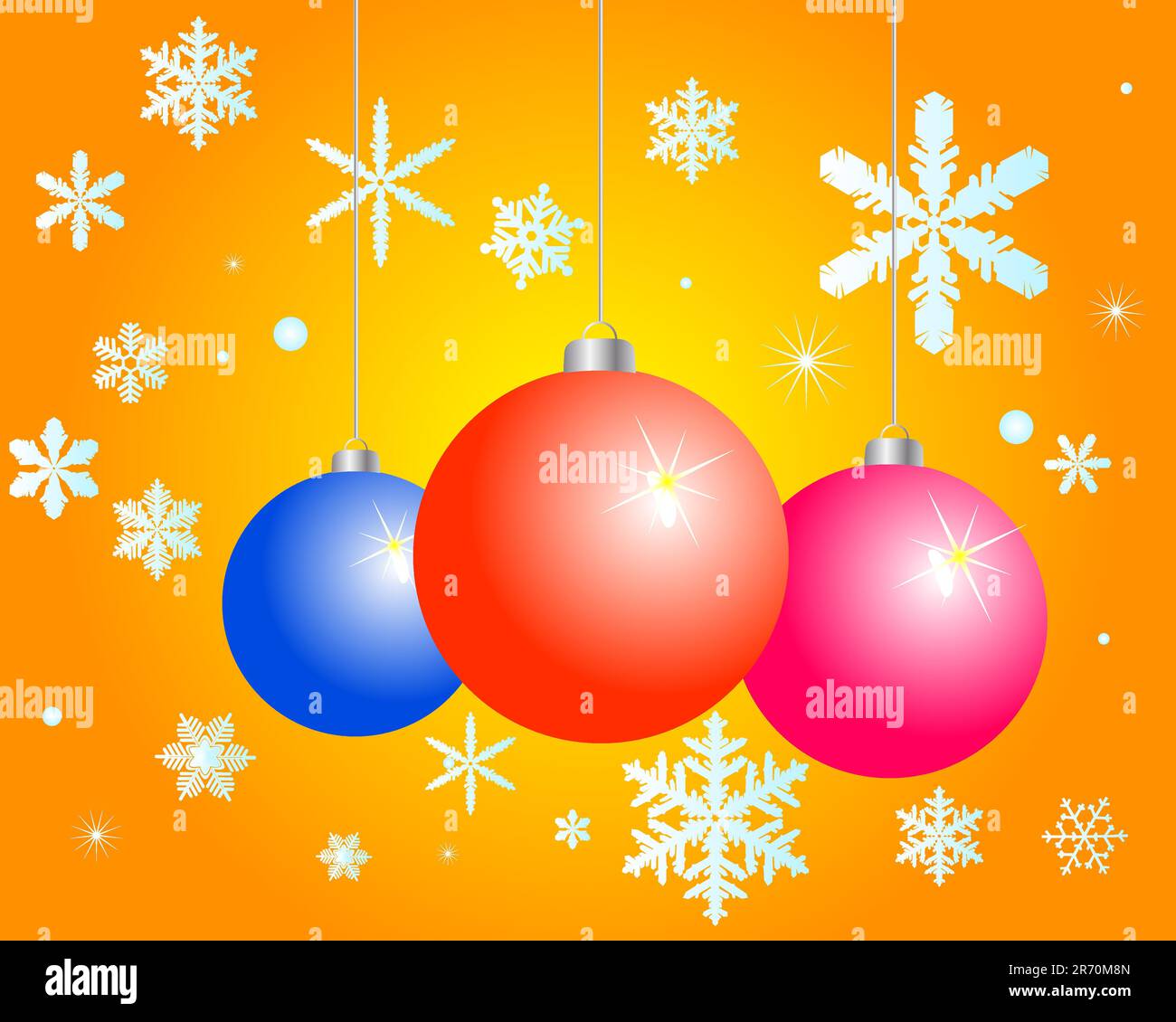 Giocattoli da pelliccia e fiocchi di neve su sfondo arancione Illustrazione Vettoriale