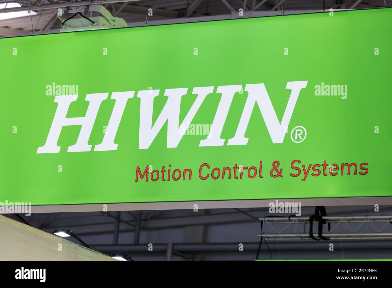 Polonia, Poznan - 01 giugno 2023: HIGH TECH EXPO Europe. HIWIN Corporation produce, fornisce assistenza e riparazioni di prodotti Motion Control, tra cui: Linear Foto Stock