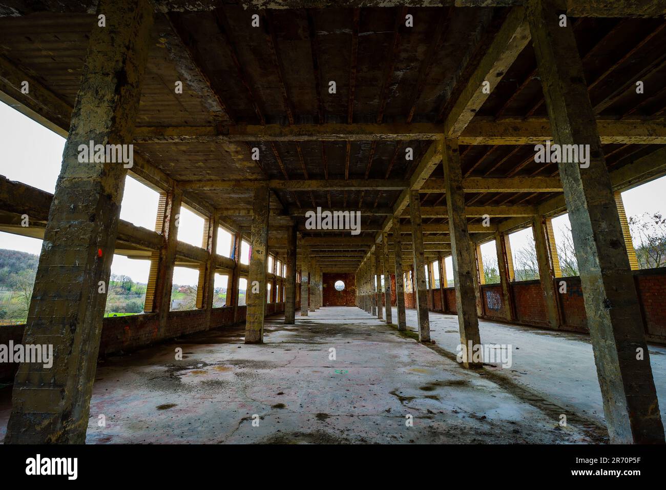 sala vuota con colonne in un luogo perduto Foto Stock