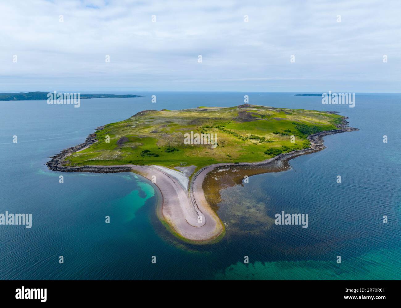Vista aerea dell'isola di Gruinard sulla baia di Gruinard a Wester Ross, Scozia, Regno Unito Foto Stock