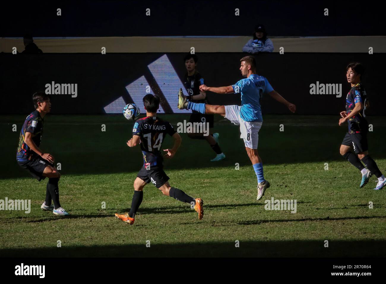 La Plata, Argentina. 11th giugno, 2023. Ilai Madmoun di Israele (C) in azione durante la partita tra Israele e Corea come parte della Coppa del mondo FIFA U-20 Argentina 2023 - terzo posto Match a Estadio unico 'Diego Armando Maradona'. Punteggio finale; Israele 3:1 Corea. Credit: SOPA Images Limited/Alamy Live News Foto Stock