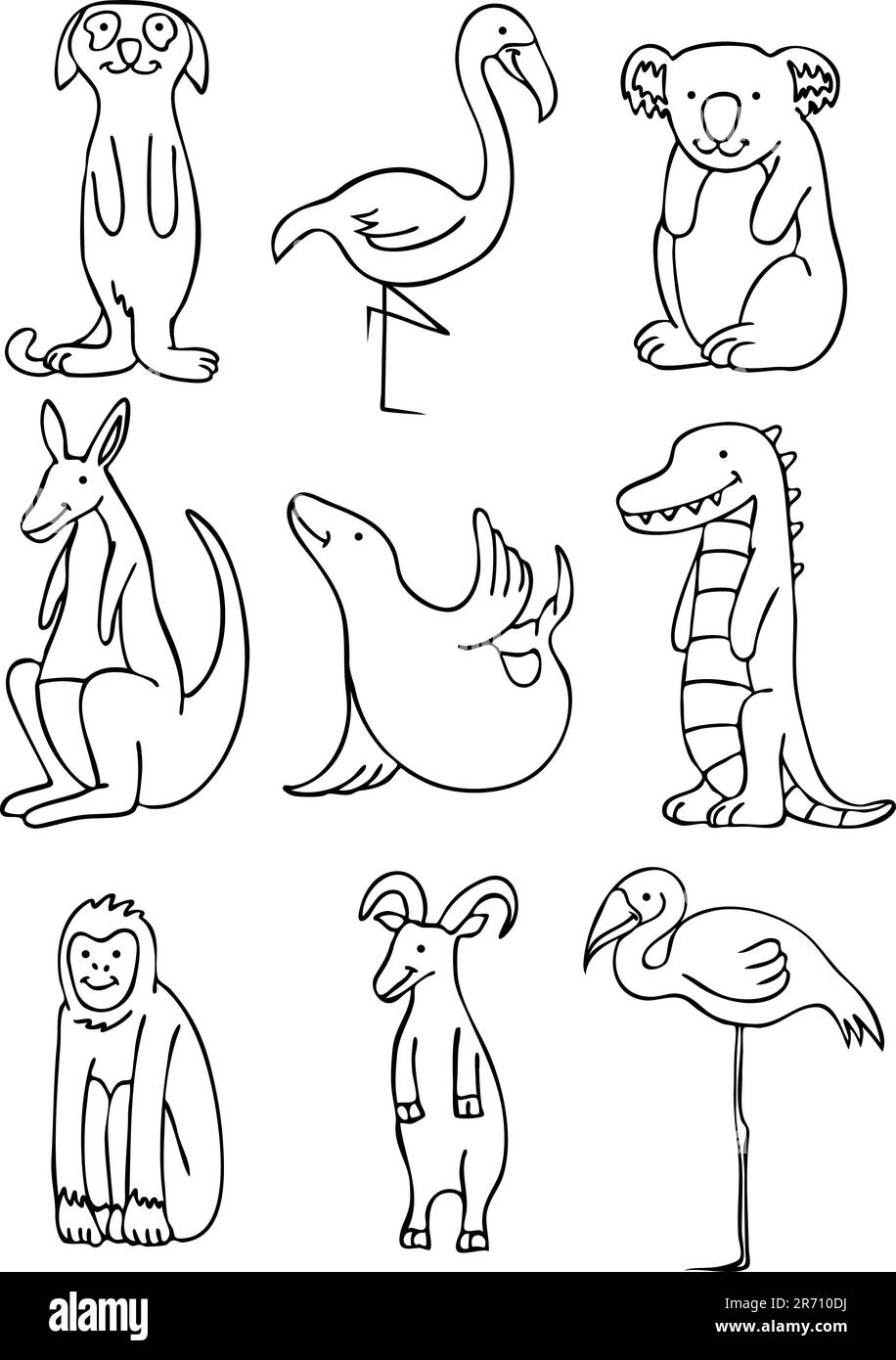 Set di 9 animali da zoo. Illustrazione Vettoriale