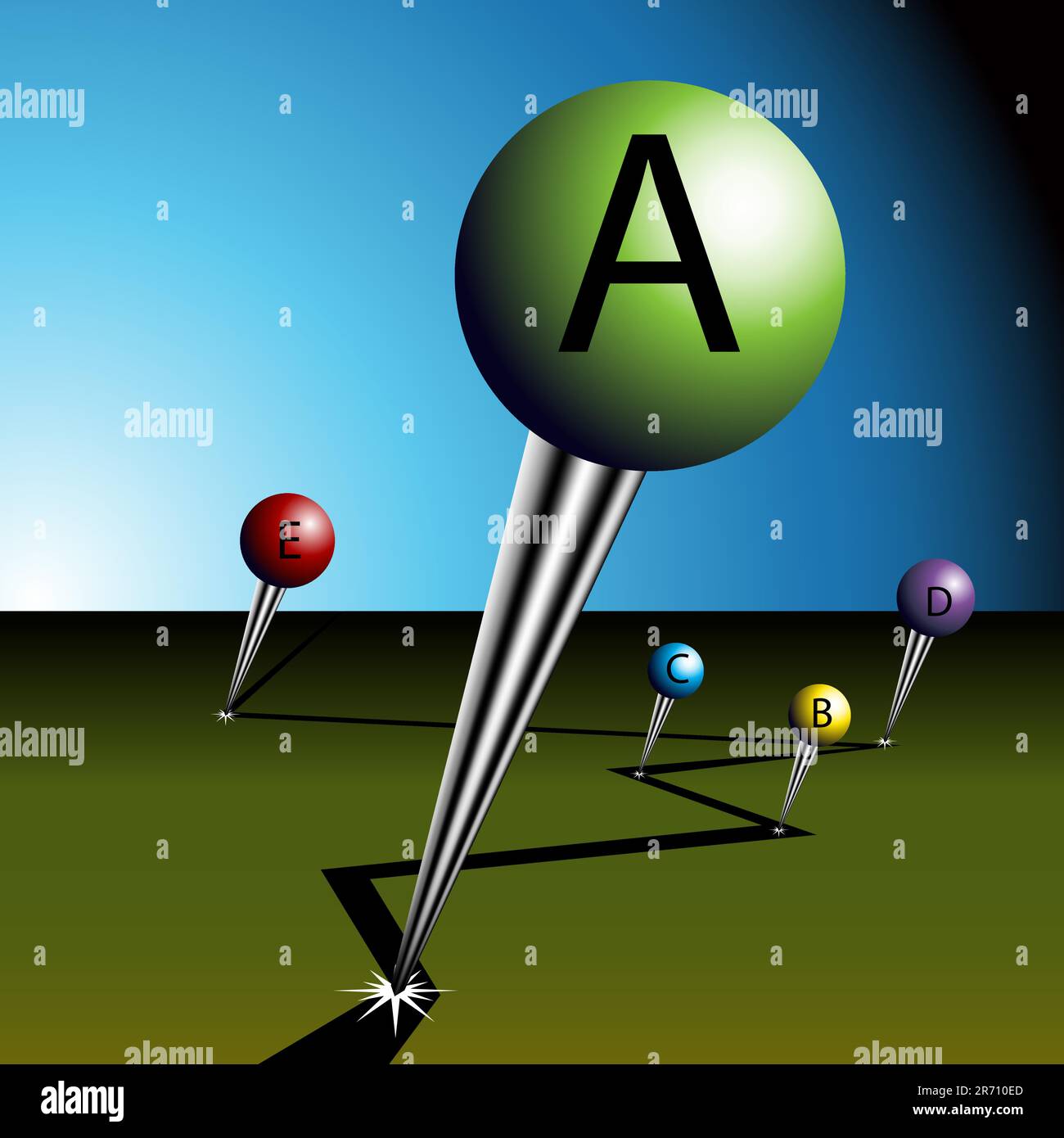 Una immagine di una grande strada puntine di mappatura. Illustrazione Vettoriale