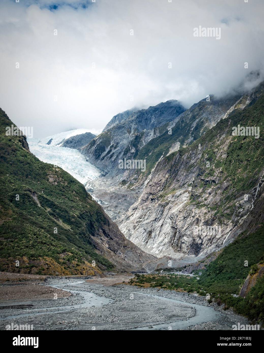 Il ghiacciaio Franz Josef in ritirata sull'Isola Sud della Nuova Zelanda. Foto Stock