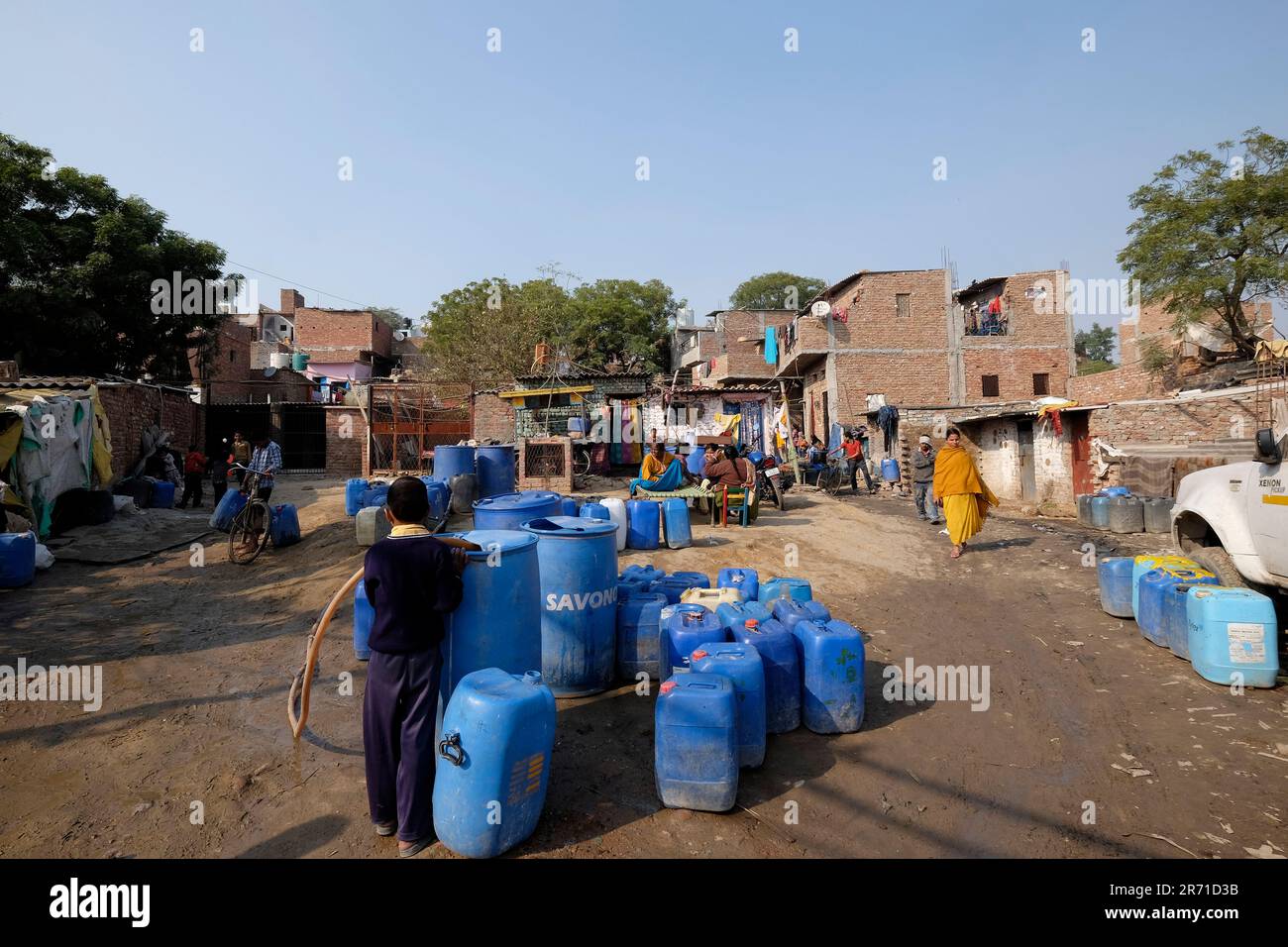 India, Nuova Delhi, baraccopoli locale Foto Stock