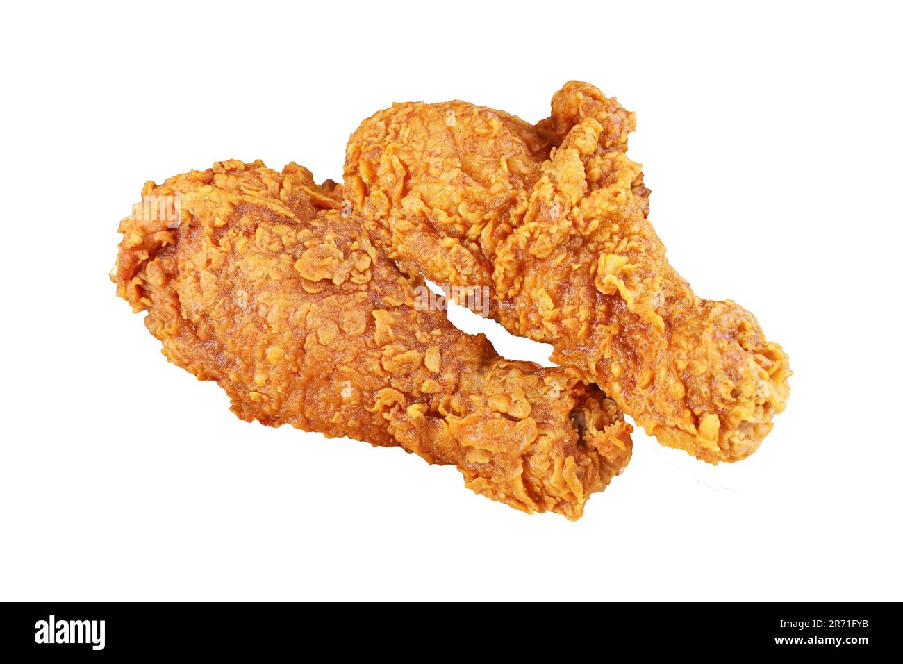 Closeup un paio di Crunchy Fried Chicken drumstick isolato su sfondo bianco Foto Stock