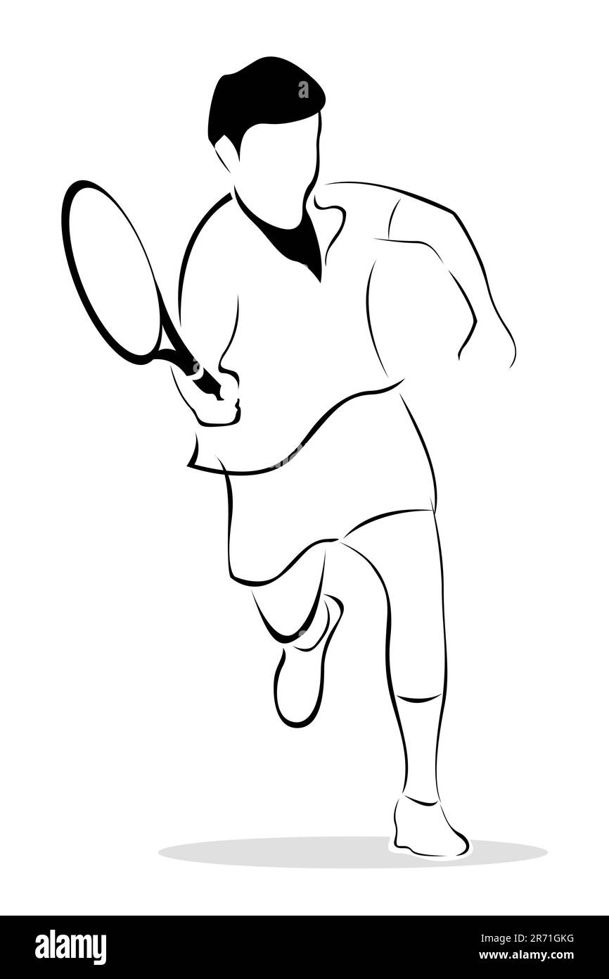 Illustrazione del disegno del giocatore di tennis su sfondo isolato Illustrazione Vettoriale