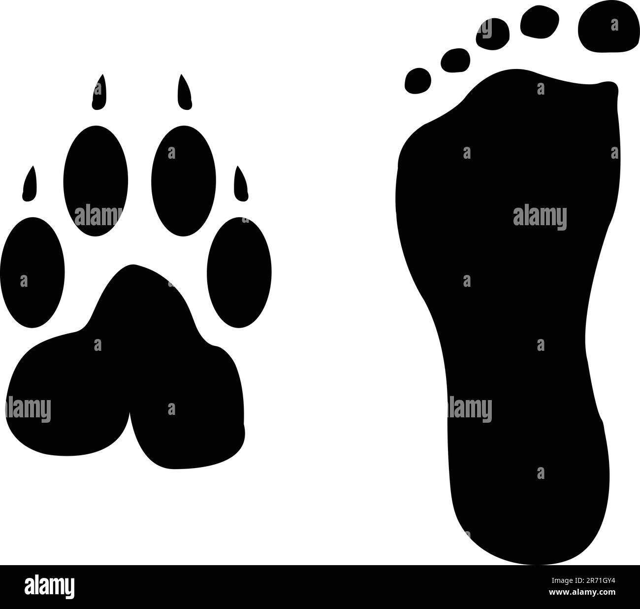 le impronte di cane e uomo silhouette - vettoriale Illustrazione Vettoriale