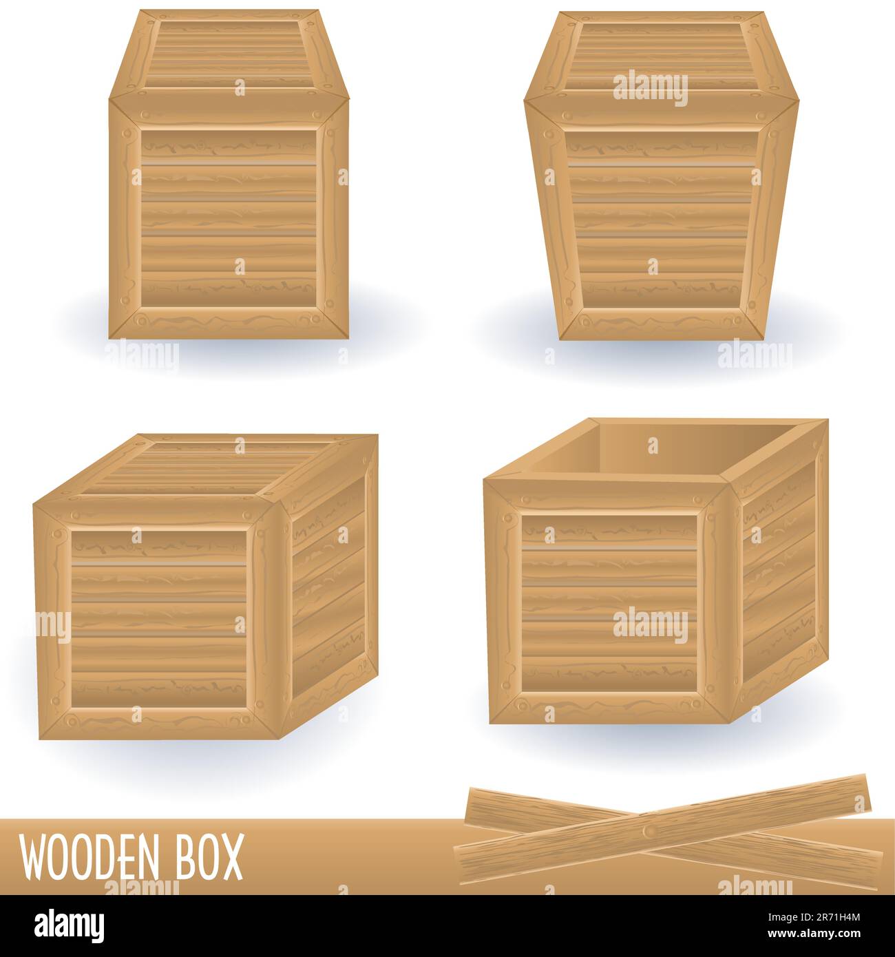 Illustrazione della scatola di legno in quattro diverse posizioni. Illustrazione Vettoriale