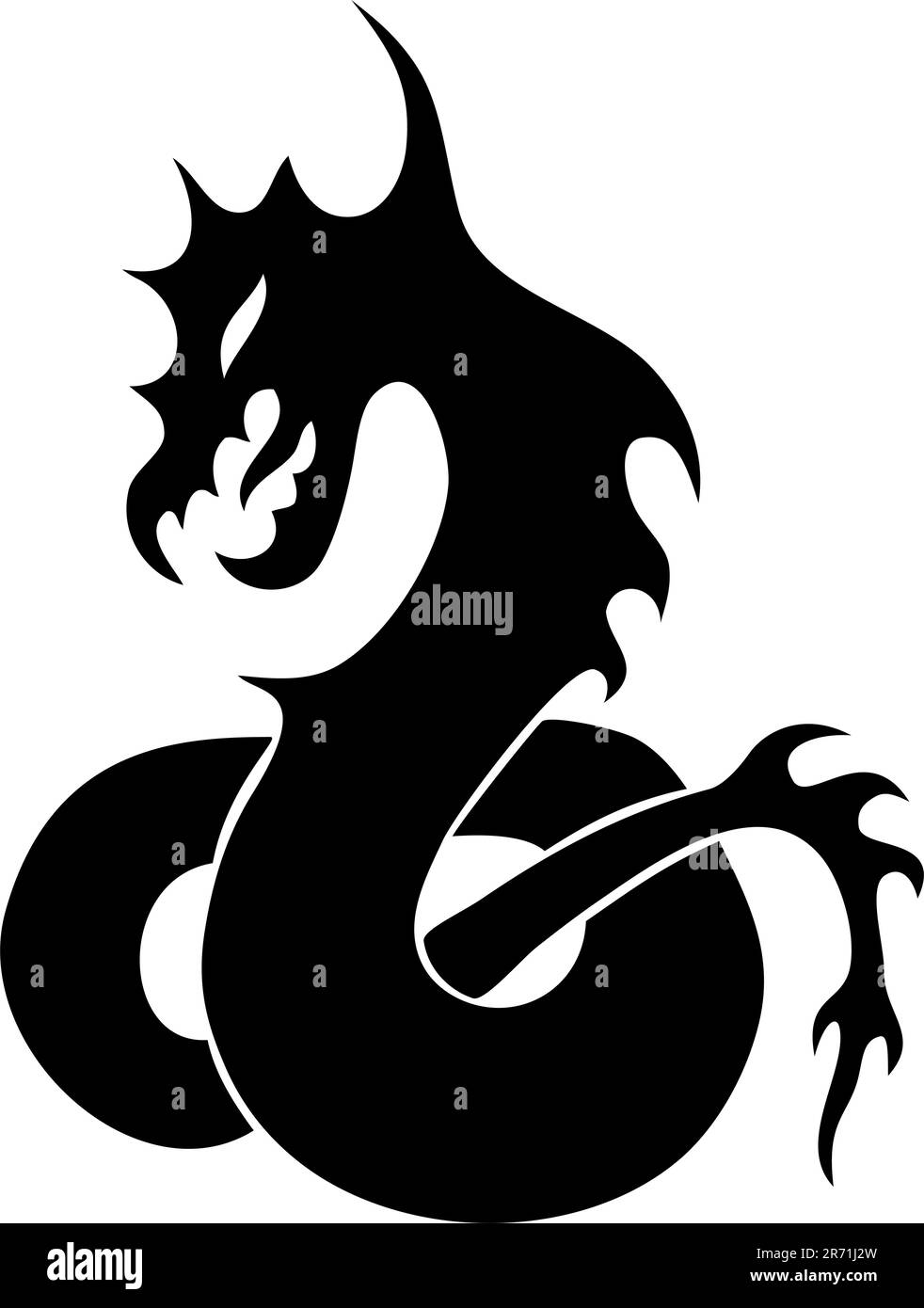 Silhouette nera del drago stilizzato. Tatuaggio semplice Illustrazione Vettoriale