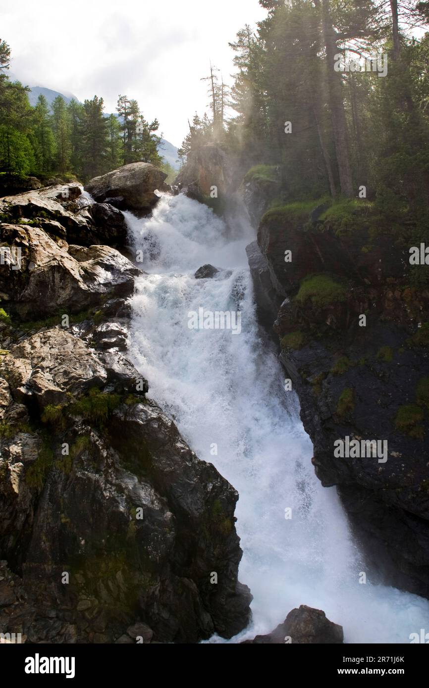 La Svizzera, Canton Grigioni, il Bernina Express, cascata Foto Stock