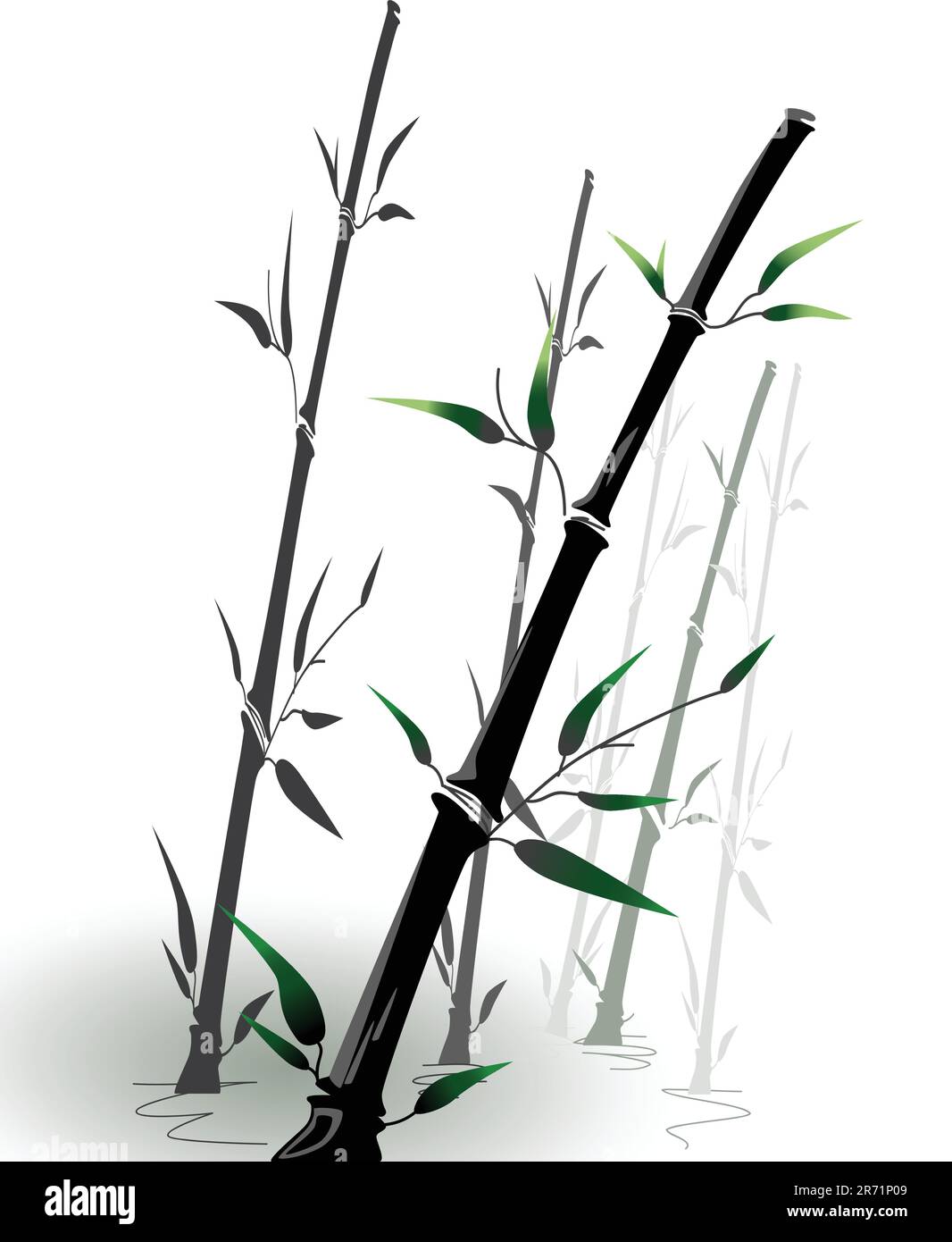 rami di bambù vettoriale in una piccola piscina in stile orientale Illustrazione Vettoriale