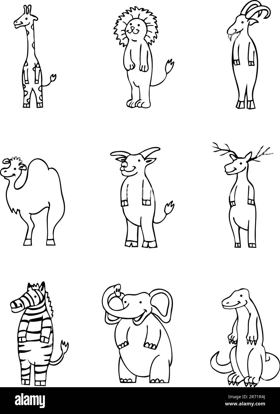 Set di 9 animali selvatici. Illustrazione Vettoriale