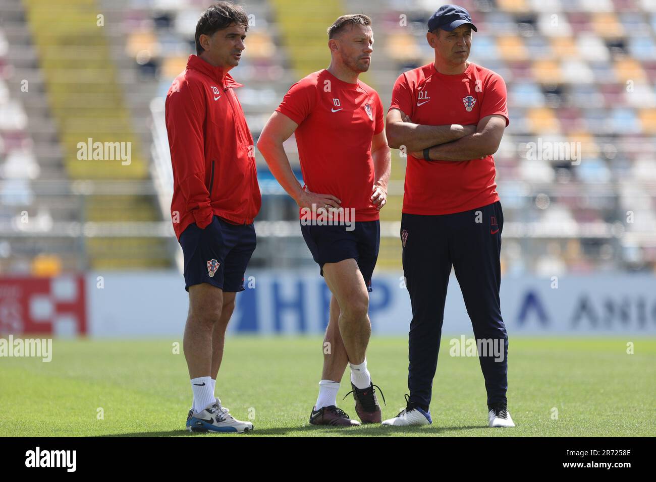 Rijeka, Croazia. 12th giugno, 2023. Allenatore Zlatko Dalic, allenatore Ivica OLIC e scout Drazen Ladic durante la sessione di allenamento allo stadio HNK Rijeka, a Rijeka, in Croazia, il 12 giugno 2023. Photo: Nel Pavletic/PIXSELL Credit: Pixsell/Alamy Live News Foto Stock