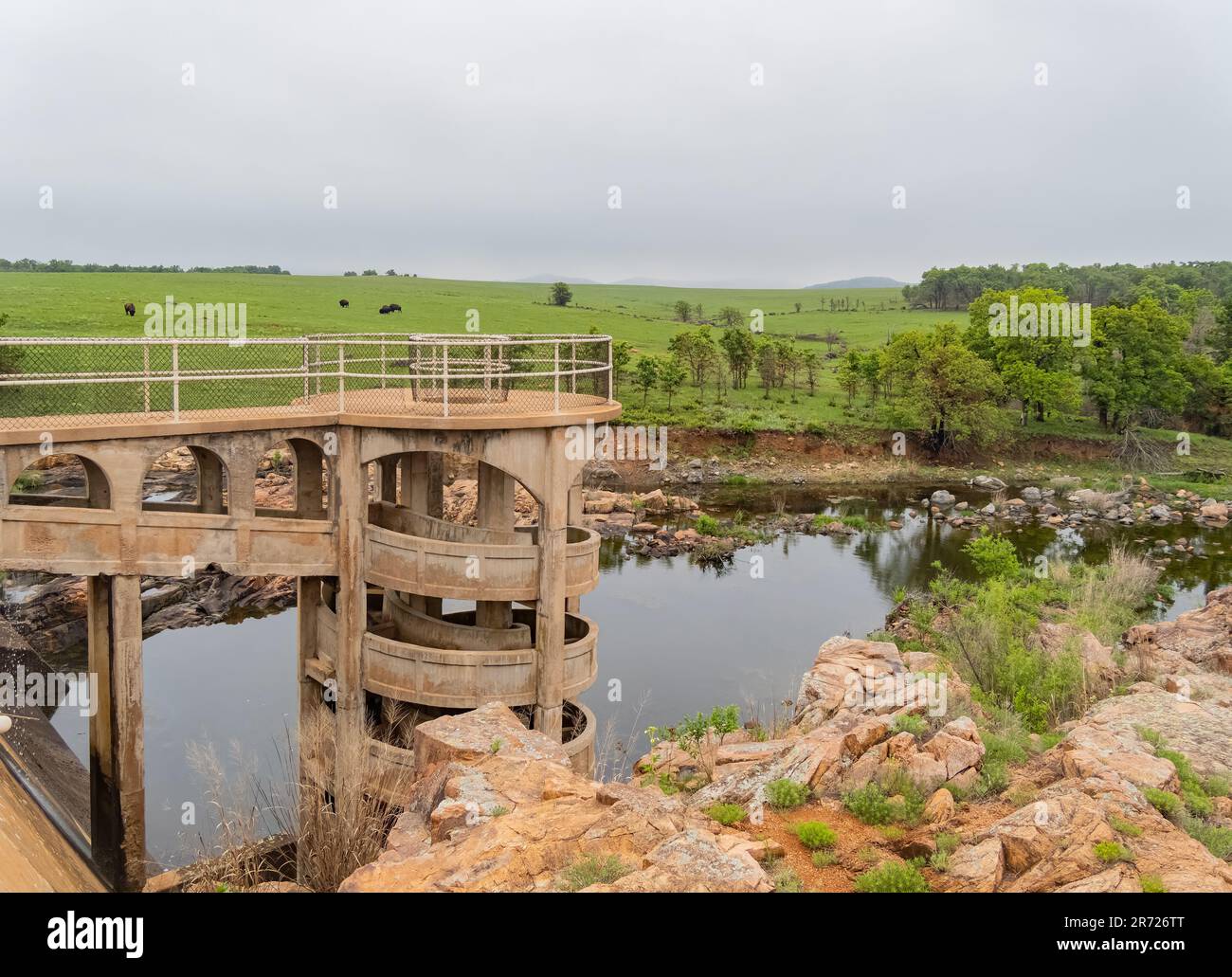 Vista panoramica del paesaggio del French Lake Trail in Oklahoma Foto Stock