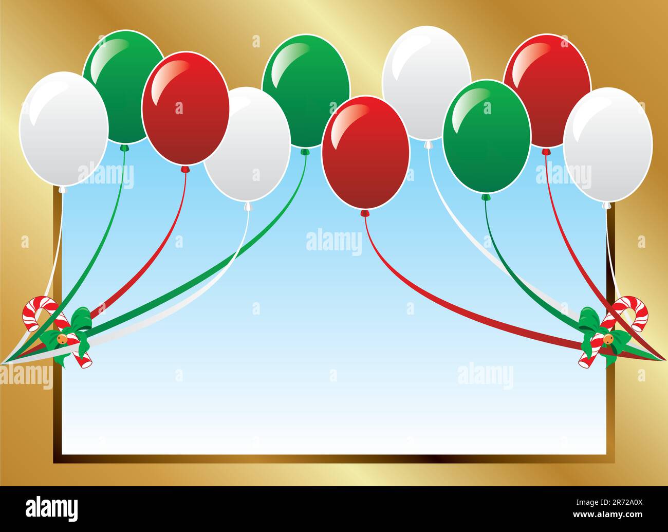 Illustrazione Vettoriale di 10 palloncini di Natale con la caramella canne di sfondo e un luogo per testo o immagini. Illustrazione Vettoriale