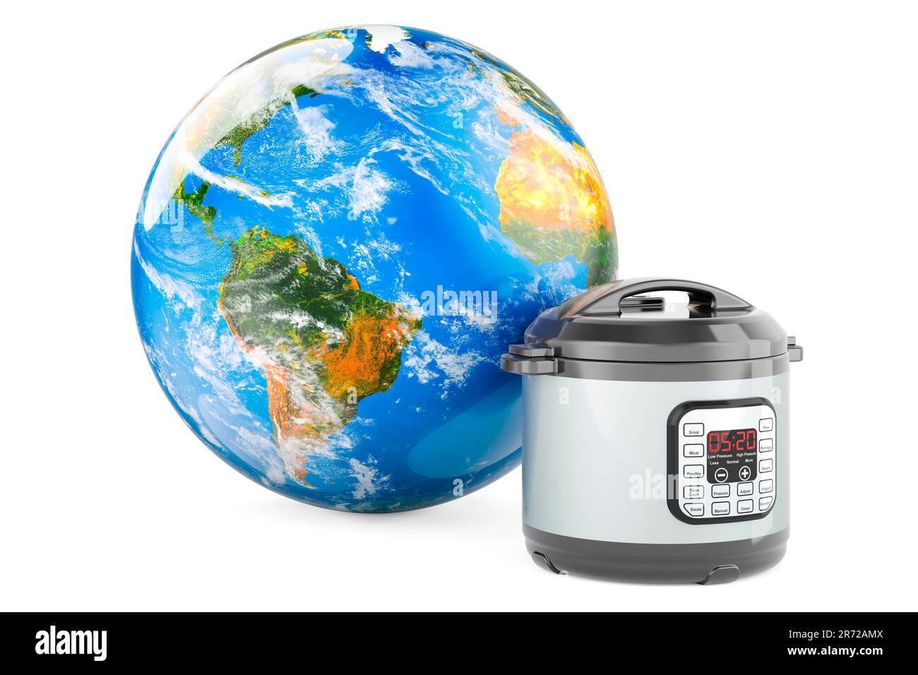 Multicooker automatico con Earth Globe. 3D rendering isolato su sfondo bianco Foto Stock