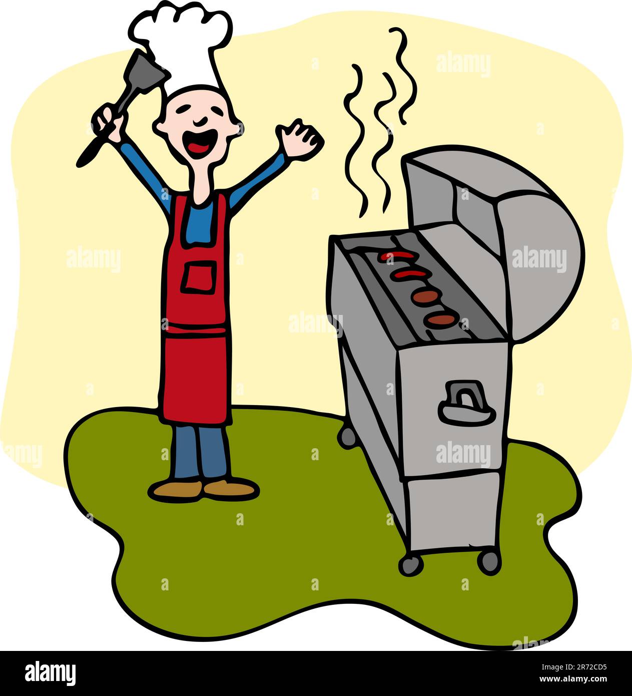 Un'immagine di un uomo per la cottura sul suo barbecue. Illustrazione Vettoriale