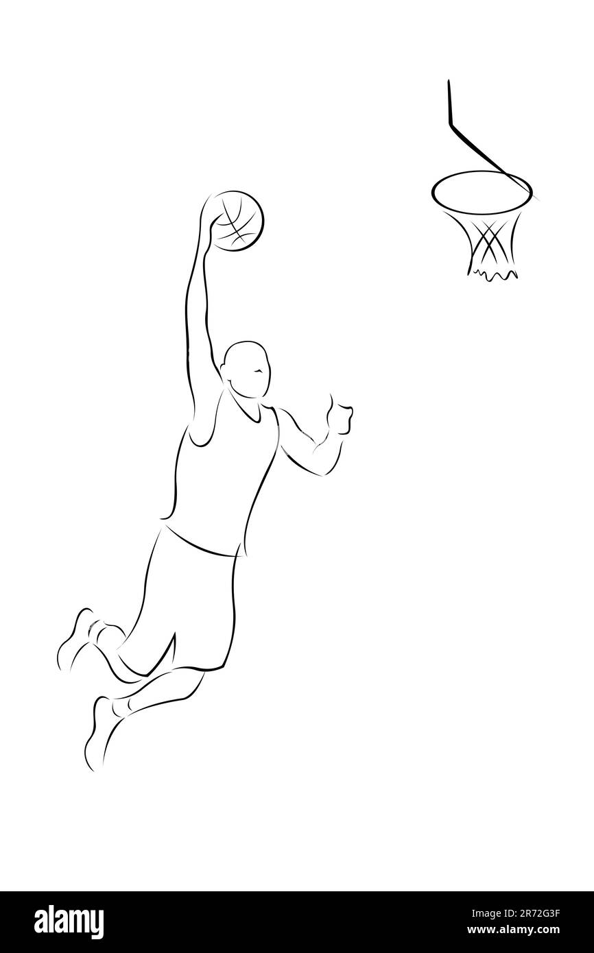 Illustrazione di basket ball player su sfondo bianco Illustrazione Vettoriale