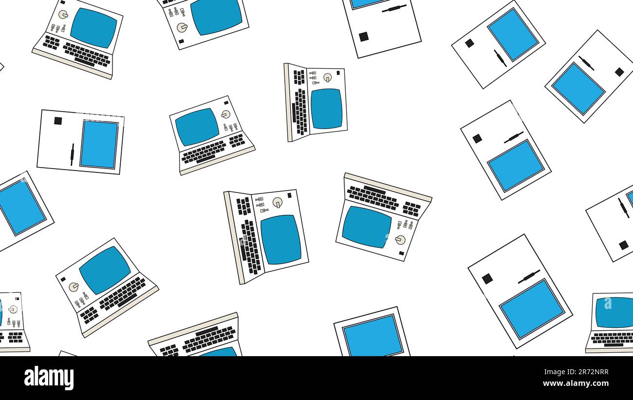 Computer senza interruzioni con vecchi computer retrò, PC hipster bianco vintage da 70s, 80s, 90s isolato su sfondo bianco. Illustrazione vettoriale Illustrazione Vettoriale