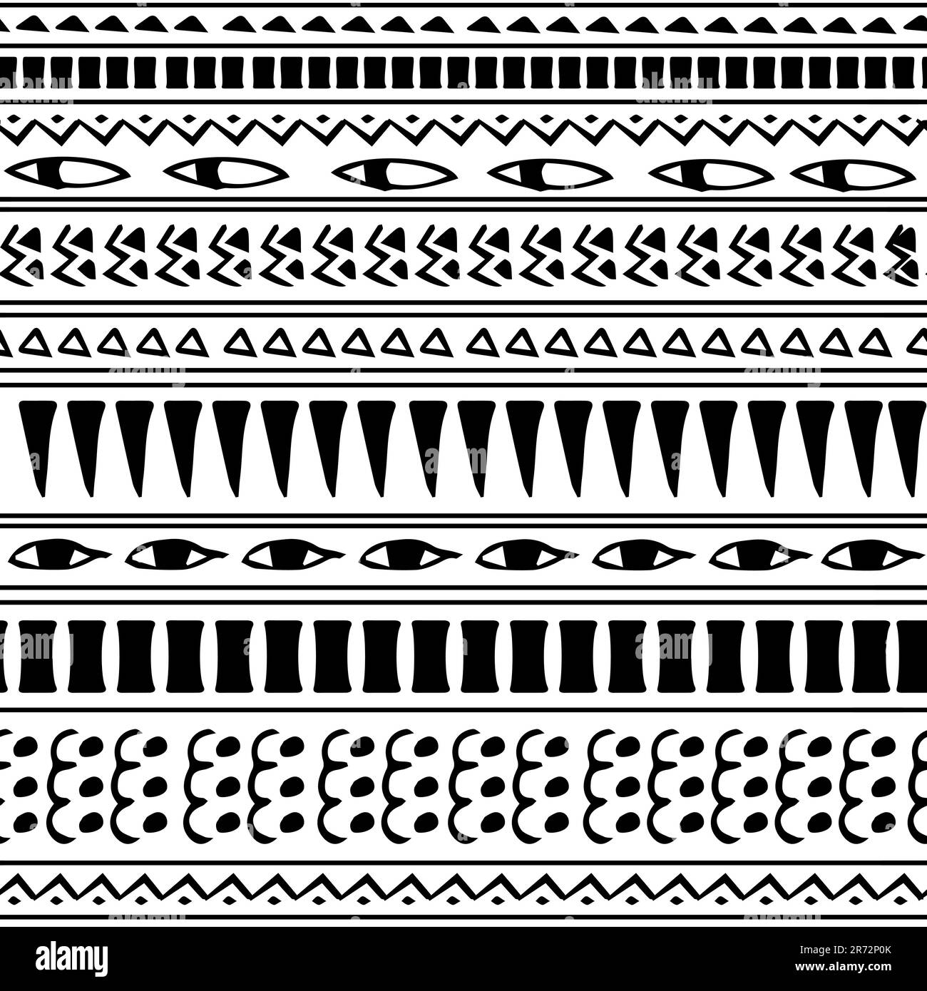 Bianco nero mano disegnata aztec etnico senza cuciture bordo colore geroglifici egiziani isolato su sfondo bianco Illustrazione Vettoriale