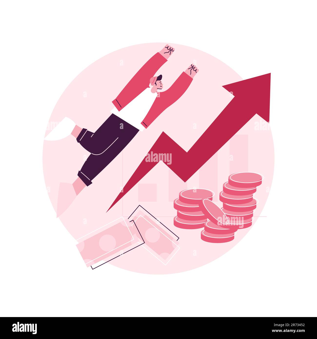 Illustrazione vettoriale del concetto astratto di crescita delle vendite. Piano di profitto, crescita del database dei clienti, responsabile vendite, metodo di promozione, obiettivo di marketing, successo del venditore, valuta la metafora astratta della formula. Illustrazione Vettoriale
