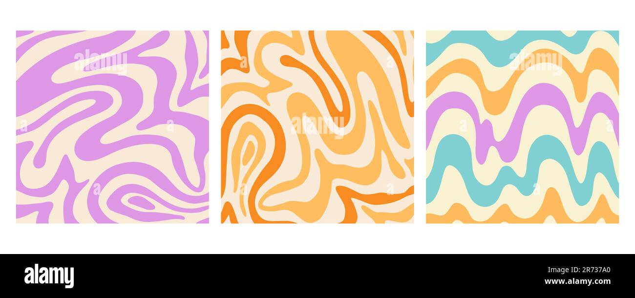 Retro marmo Groovy sfondo, 70s set di copertine ondulate Illustrazione Vettoriale