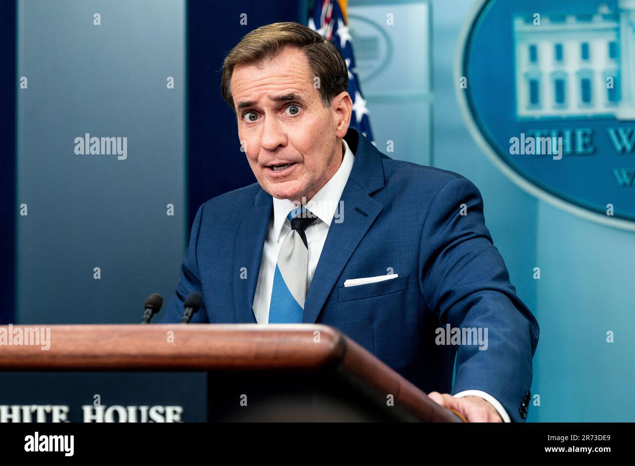 Washington, Stati Uniti. 12th giugno, 2023. John Kirby, Coordinatore per le comunicazioni strategiche presso il Consiglio di sicurezza Nazionale, intervenendo in un briefing stampa nella Sala Stampa della Casa Bianca. Credit: SOPA Images Limited/Alamy Live News Foto Stock