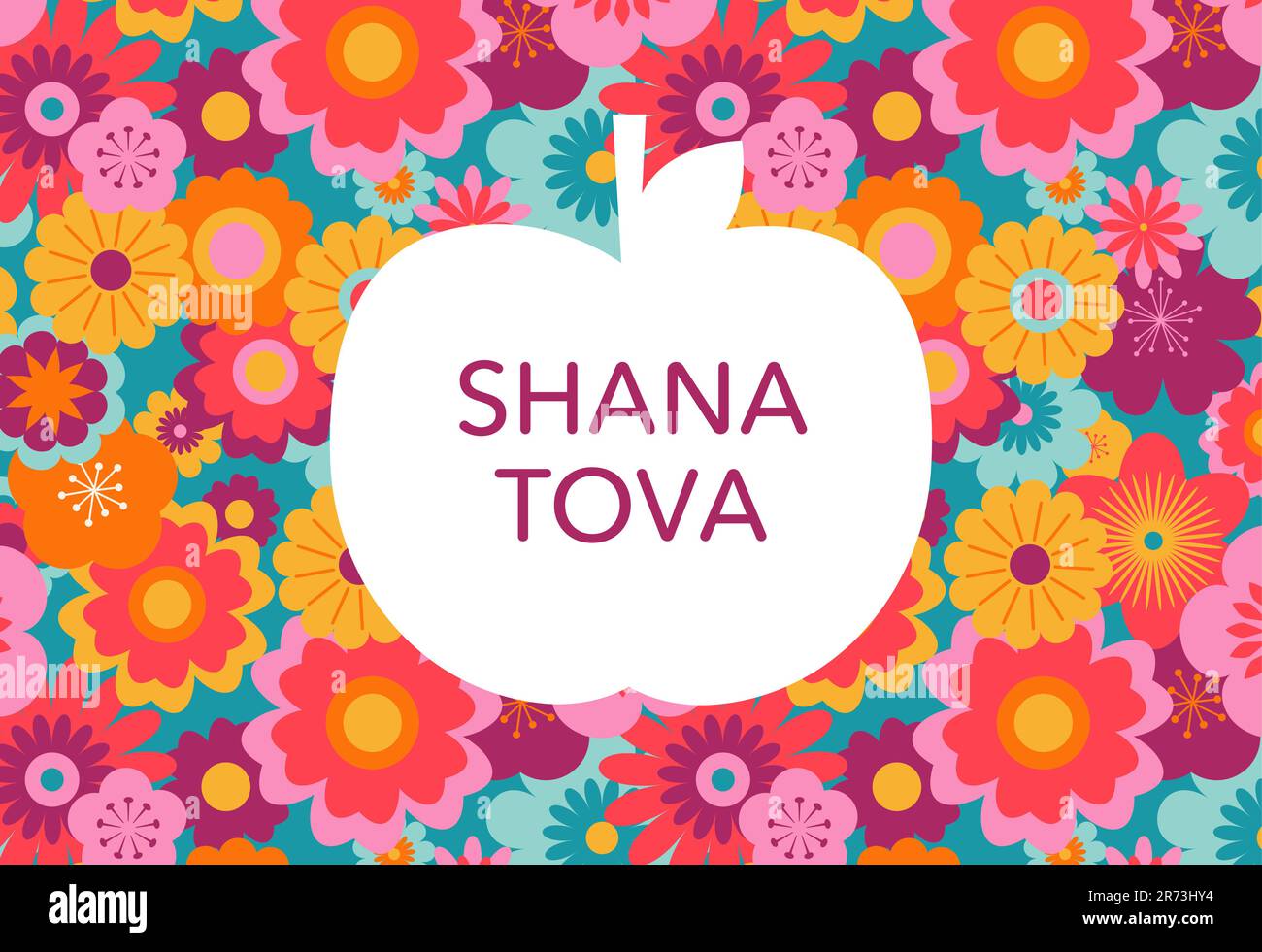 Rosh Hashanah sfondo, banner con motivo floreale e mele. Shana Tova, felice anno nuovo ebraico, concept design Illustrazione Vettoriale