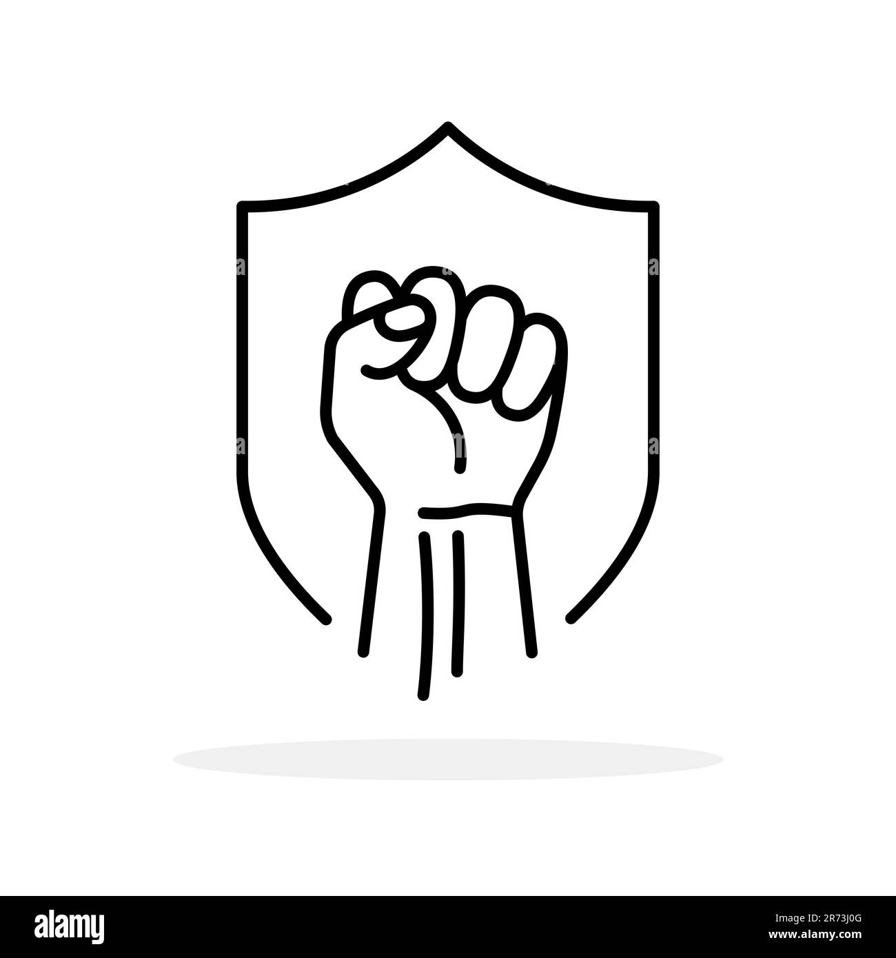 Simbolo di pugno sollevato. Simbolo di pugno appicciato su uno scudo. Logo di sicurezza o protezione. Illustrazione vettoriale. Illustrazione Vettoriale