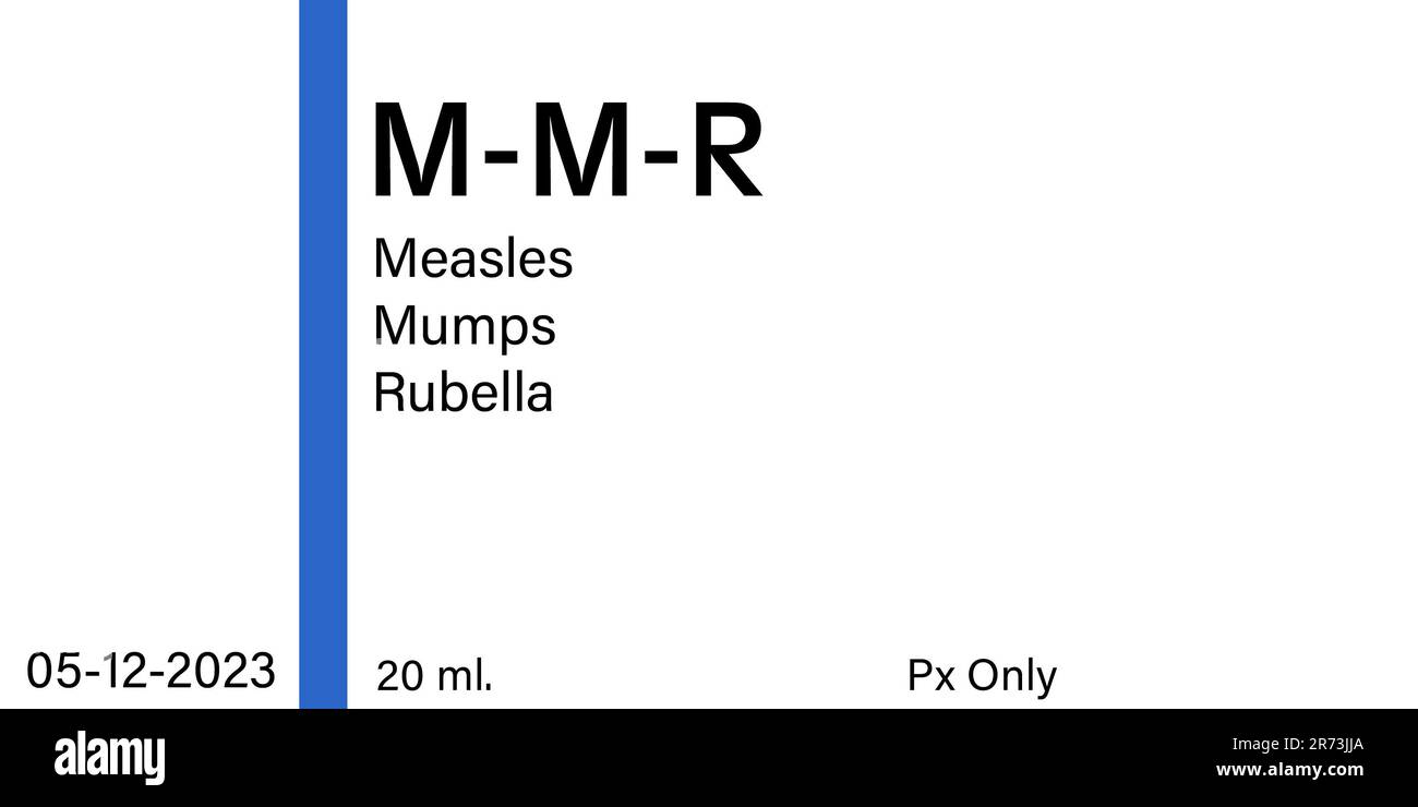 Configurazione dell'etichetta del vaccino contro il morbillo parotite Rubella (MMR) Foto Stock