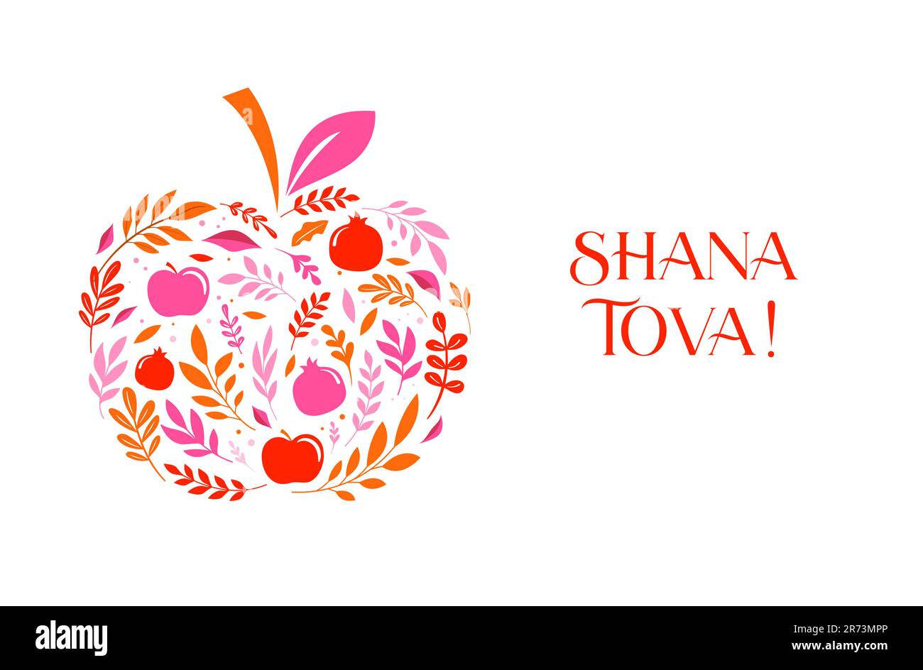 Rosh Hashanah sfondo, banner floreale con piante, fiori, mele e melograno . Shana Tova, felice anno nuovo ebraico, concept design Illustrazione Vettoriale
