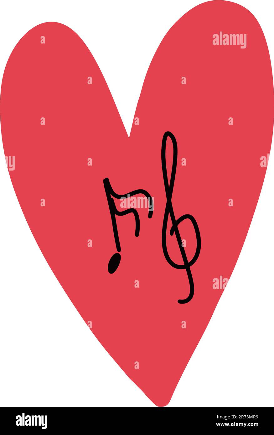Simbolo del cuore con note e spacco degli alti all'interno Illustrazione Vettoriale