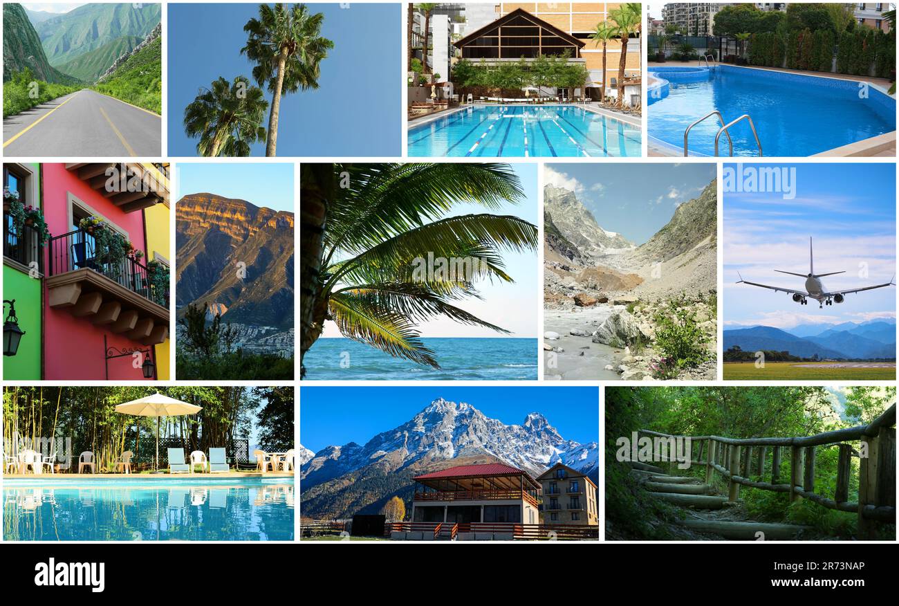 Foto di luoghi diversi per viaggiare, collage design Foto Stock