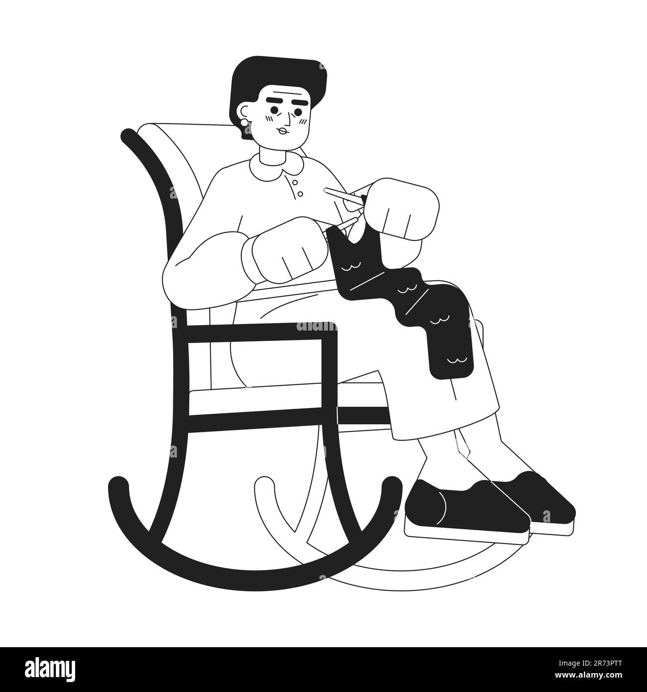 Nonna maglia carattere piano monocromatico vettore Illustrazione Vettoriale