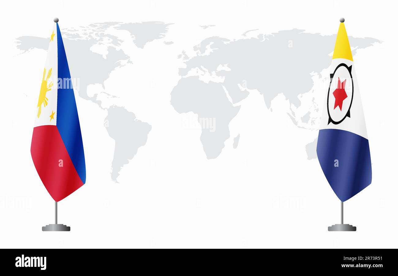 Filippine e Bonaire bandiere per l'incontro ufficiale sullo sfondo della mappa mondiale. Illustrazione Vettoriale