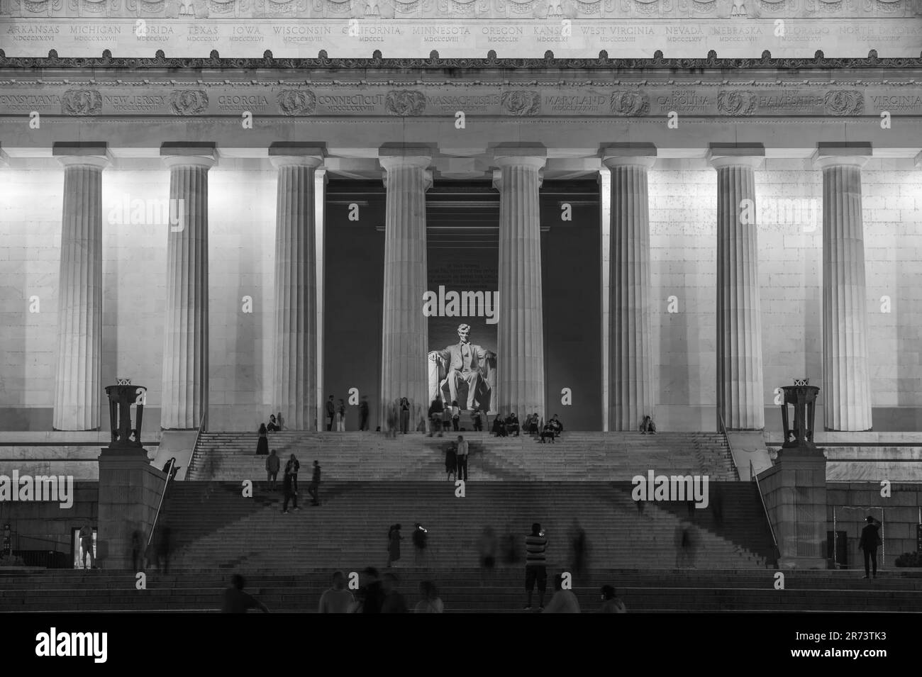 Il Lincoln Memorial dopo il tramonto a Washington DC Foto Stock