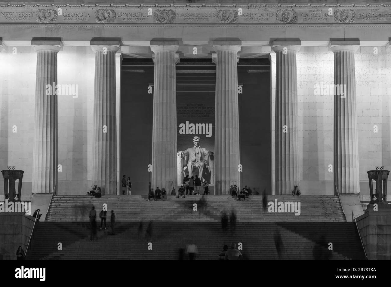 Il Lincoln Memorial dopo il tramonto a Washington DC Foto Stock