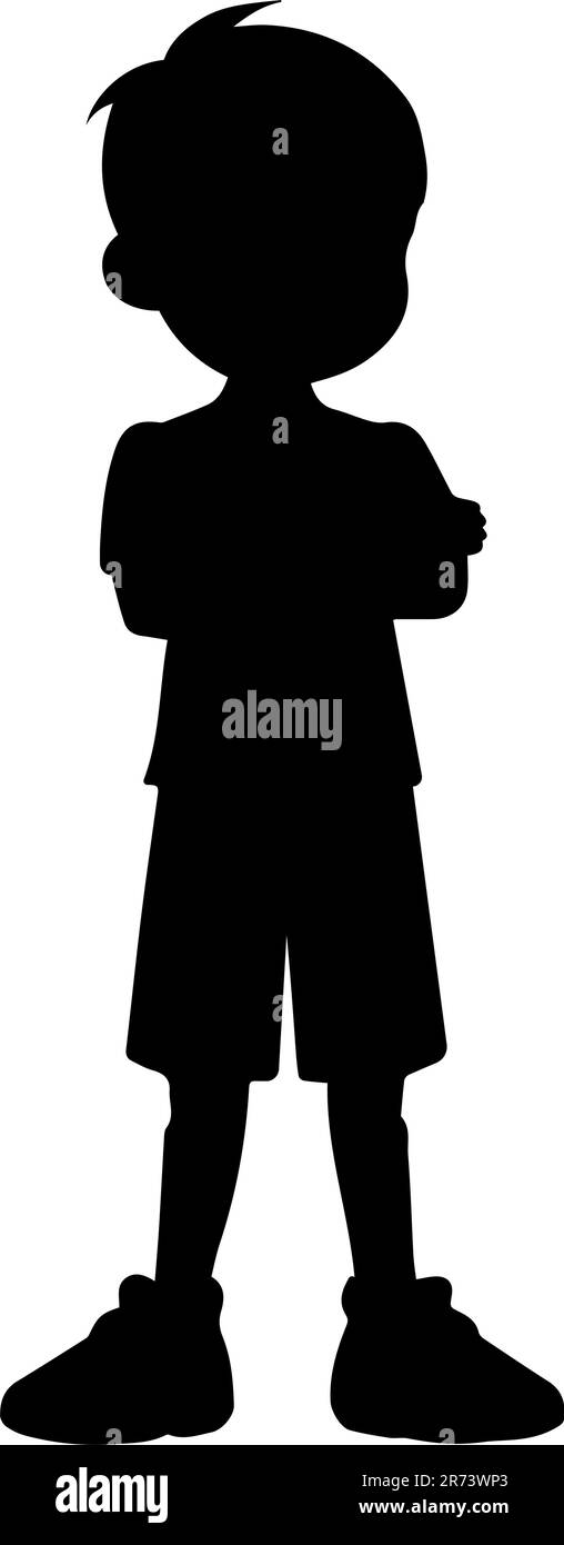 Ragazzo con le braccia ripiegate silhouette isolato su sfondo bianco. Stile cartone animato. Illustrazione vettoriale Illustrazione Vettoriale