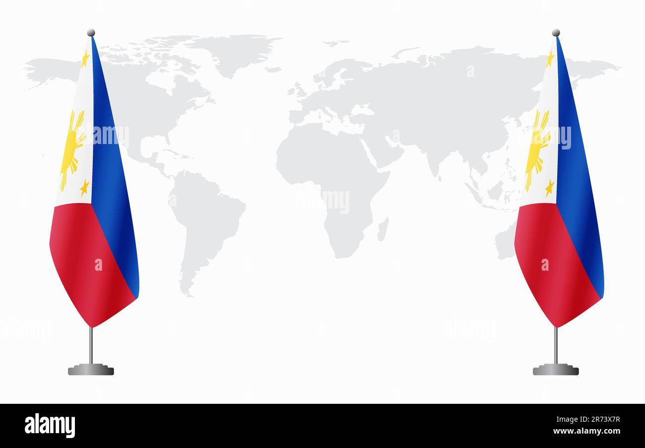Filippine e Filippine bandiere per l'incontro ufficiale sullo sfondo della mappa mondiale. Illustrazione Vettoriale