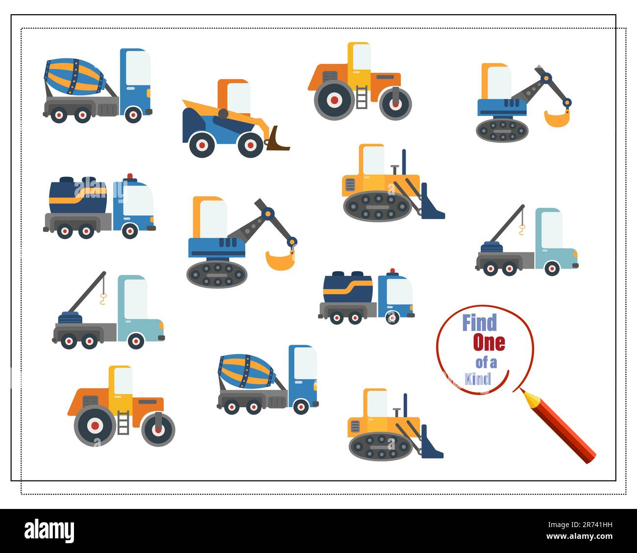 Trova una coppia, gioco educativo per bambini, auto cartoon. Illustrazione Vettoriale