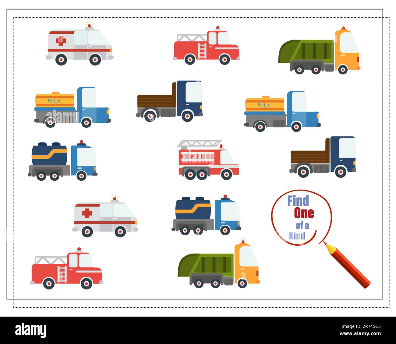 Trova una coppia, gioco educativo per bambini, auto cartoon. Illustrazione Vettoriale