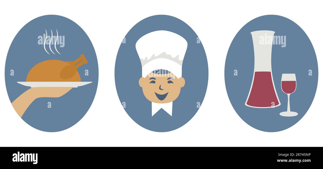 Cibo e bevande e Funny Cook icona o elemento di design Vector illustrazione isolata su sfondo bianco Illustrazione Vettoriale