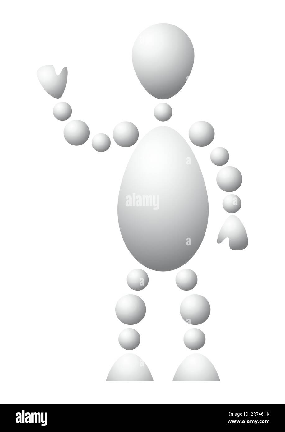 Uomo con il braccio sollevato. Astratta serie 3d-umana di Balls. Variante di bianco isolato su sfondo bianco. Un'illustrazione vettoriale completamente modificabile per y.. Illustrazione Vettoriale