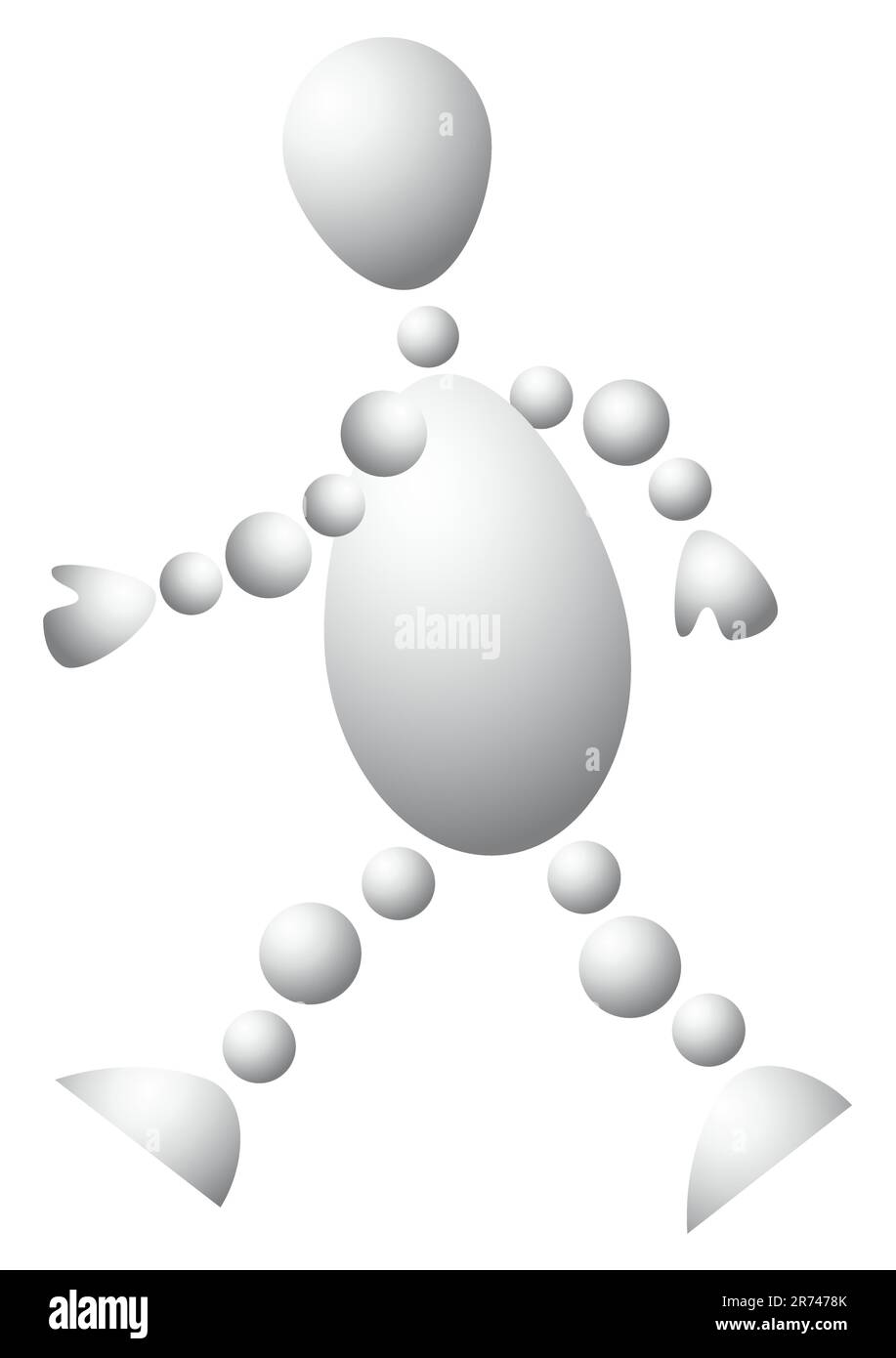 Uomo che cammina. Astratta serie 3d-umana di Balls. Variante di bianco isolato su sfondo bianco. Un'illustrazione vettoriale completamente modificabile per il progetto. Illustrazione Vettoriale