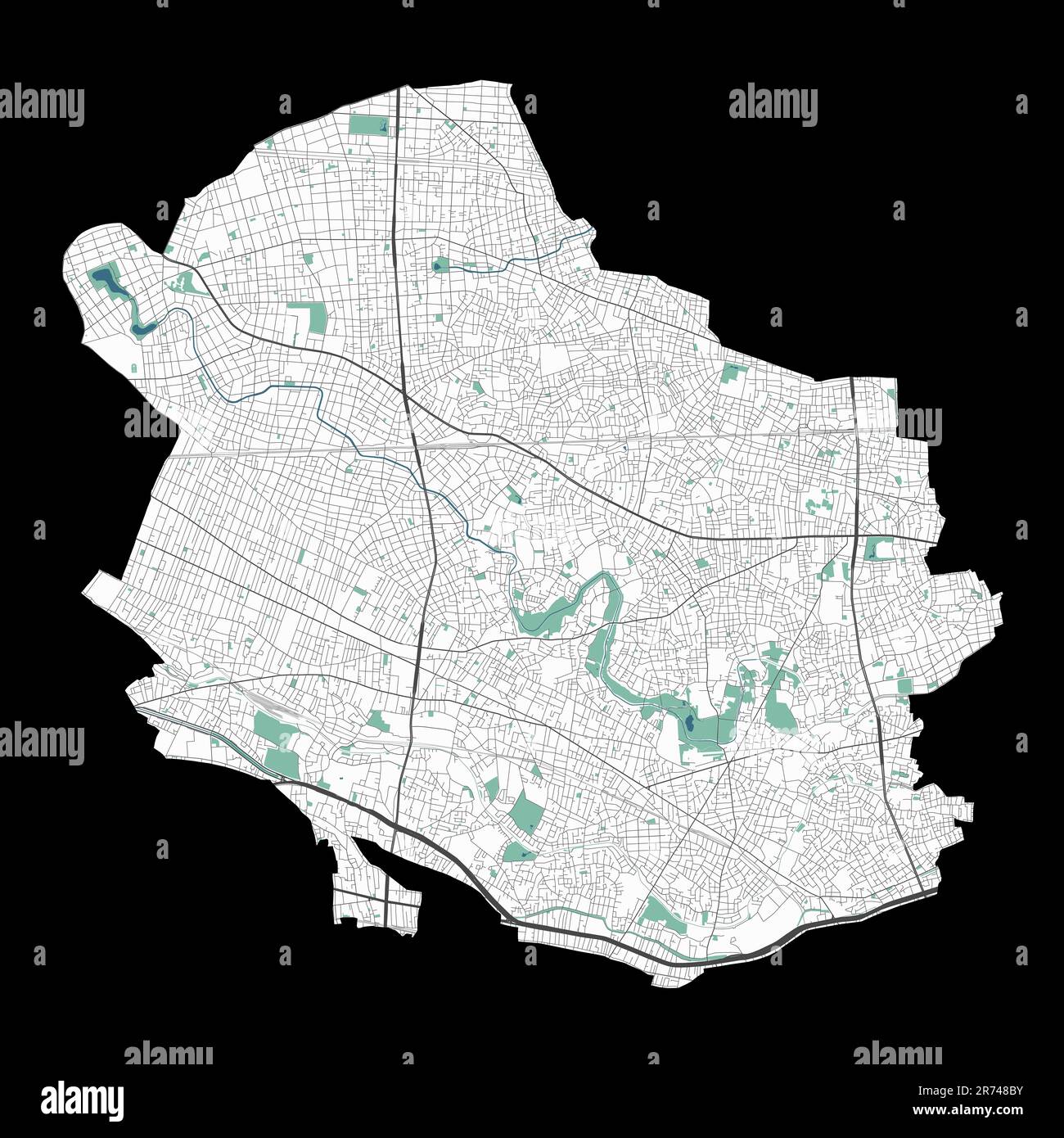 Mappa Suginami. Mappa dettagliata dell'area amministrativa della città di Suginami. Panorama urbano. Mappa stradale con autostrade, fiumi. Illustrazione vettoriale senza royalty. Illustrazione Vettoriale